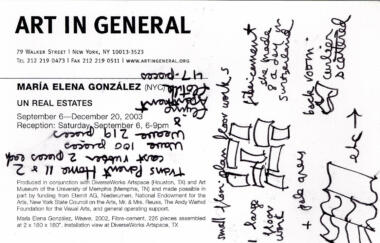 Notes From Maria Elena Gonzalez Art In General Sept6 Dec20 2003
