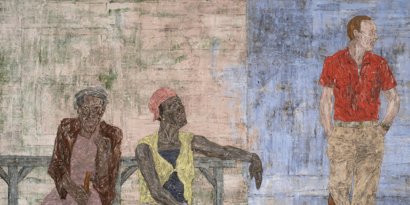 Golub Two Black Women and a White Man 1986 banner